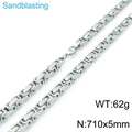 Men's silver sandblasted stainless steel Byzantine chain necklace, 710x5mm, 62g weight - 710mm*5mm(KN117529-Z)