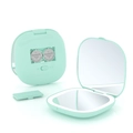 Foldable mint green LED makeup mirror with ring light and dual-sided magnifying glass - Single-sided Light Button Battery Style / Mint Green / 5X Magnification