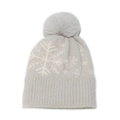 Dettaglio del cappello in maglia grigio con motivo a fiocco di neve e pompon in pelliccia - M (56-58cm) / Grigio