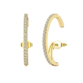 Elegant gold S925 sterling silver half-hoop earrings with clear cubic zirconia stones - Gold Half Hoop Pave Studs (SE389-14K)