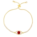 Adjustable golden Evil Eye bracelet with red center stone and white zircon accents - Red