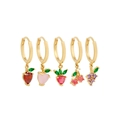 Set di 5 orecchini dorati con ciondoli a forma di frutta in zirconi colorati e smalto - Oro