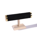 Single-tier T-bar jewelry display stand with black velvet and natural wood base - Black Velvet