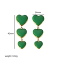 Boucles d'oreilles cœur en émail vert en acier inoxydable doré 18K, 42x14mm - Style Cœur Vert (TE6159-GN)