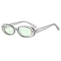 Retro oval sunglasses in transparent grey frame and light green lenses, style C7 - C7-Transparent Grey Frame Green Lens