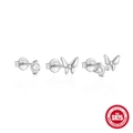 S925 sterling silver butterfly and round zircon stud earring set in bright silver finish - Platinum - 3Pcs Set