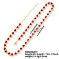 Gold plated hip hop necklace with red heart zircon units and measurement details - Red Heart (Gold Base) (N00286JDH)