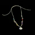 Close-up of a handmade beach necklace with colorful beads and a white seashell pendant - Colorful Beaded White Shell Style (4#)