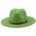 Detailed straw sun hat texture featuring lime green weave and brown leather band buckle - M (56-58cm) / Fruit Green