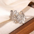 Adjustable silver titanium steel ring featuring a delicate leaf vine wrap design - Leaf Steel Color 74