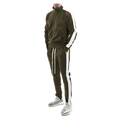 Men's casual tracksuit set in army green featuring stand collar and side stripe details - Army Green and White