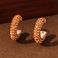 Fashionable semi-circle C-shaped hoop earrings with amber orange crystals and diamonds - Golden Yellow With KC Gold