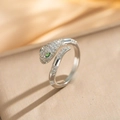Bague serpent ajustable en argent avec micro-pavé de zircons et yeux en pierre verte - Argent (6970)