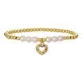 Elegante pulsera de cuentas doradas y perlas con un colgante de corazón de circón - Dije de Corazón (CE00401YH)