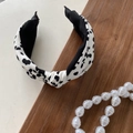 French style wide knot headband with black and white polka dot pattern for women - Cow Print Bow
