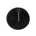 Black microfiber round makeup remover sponge with CLEAN SPONGE ribbon handle - 10cm / Black