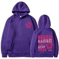 Dark purple hoodie with pink retro California surf graphics on front and back views - S / Purple (Pink Print)