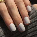 Short square matte white press on nails on fingers with grey knit sweater background - Matte White (JP3195)