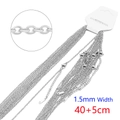Stainless steel O-chain necklaces on display card with 1.5mm width and 40+5cm length detail - Flat Cross Silver 1.5mm-40+5cm