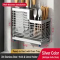Porte-couteaux mural en acier inox 304 avec bac de récupération blanc, 240x127x228mm - Support Mural Intégré / Argent