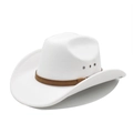 Classic white wool felt western cowboy hat with brown decorative band and metal eyelets - White