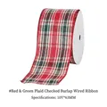 10Y red and green plaid wired ribbon 63mm width for Christmas gift wrapping decor - Red and Green Plaid
