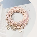 Bohemian multi-layer seed bead bracelet set with gold tree of life pendant in light pink - Pink