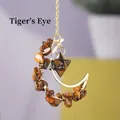 Golden moon sun catcher with tiger's eye crystals and a star-shaped stone pendant - Merkabah Tiger Eye Stone Piece Moon Pendant