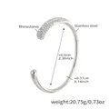 Silver stainless steel wave cuff bracelet with pavé rhinestones in a sleek C-shape - Steel Silver Zircon C-Shape Bangle (Z351)