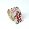 Faux linen Christmas ribbon with Santa Claus print and gold trim, 6.3cm x 2m size - 6.3cm Santa Claus Print Ribbon / 2 Meters