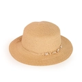 Dettaglio cappello di paglia intrecciata con catena in metallo argento e fiocchetto - Bambini (51-52CM) / Cachi