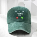 Dunkelgrüne Baseballkappe aus gewaschener Baumwolle mit Jesus-Anruf-Design-Stickerei - Einheitsgröße / Dunkelgrün