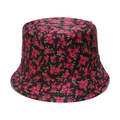 Detailed close-up of high-density red floral pattern on black canvas bucket hat - M (56-58cm) / Black Red Floral Print (E)