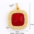 Gold square North Star pendant featuring a central red stone and white zircon accents - K326562-Gold Red Square Gem