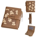 Brown PU leather folding wallet with cute bear print and multiple card slots - Brown
