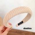 Cream knitted wide headband with handmade label and 13cm size measurement detail - Off White