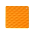 Square orange silicone heat resistant mat with honeycomb non-slip texture and hanging hole - Orange