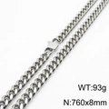 Silver stainless steel Cuban chain necklace, 760x88mm size, weighing 93g for men and women - 8mm x 760mm
