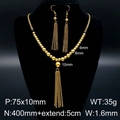 Golden stainless steel jewelry set featuring beaded tassel necklace and matching earrings - Gold Bead Tassel Set (KS127272-Z)