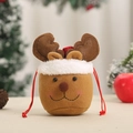 Brown reindeer Christmas felt drawstring gift bag with plush collar and red ropes - Shiny Cloth Reindeer