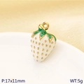3D white strawberry pendant in 304 stainless steel with green leaves and gold accents - White Strawberry Medium Style (KLJ10202-ZLA)
