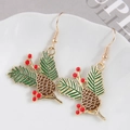 Christmas drop earrings featuring red berries, green pine needles and golden pine cones - Pinecone Berry / Red