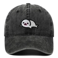 Casquette baseball délavée gris anthracite avec broderie phoque et visière incurvée - Noir