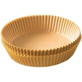 Stack of round brown food-grade air fryer parchment paper liners with wavy edges - Round / 100 Sheets / Natural Brown Bag [100 Sheets]
