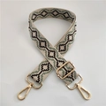 Ethnic jacquard woven wide strap in green and gray with adjustable gold lobster clips - No.1 Green Coffee + Gunmetal Buckle