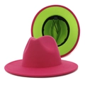 Two-tone vintage felt fedora hat featuring magenta pink outer and neon green inner - M (56-58cm) / Pink Outer Green Inner