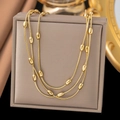 Luxurious layered gold titanium necklace with oval beads on elegant jewelry box display - 【h6091】oval Beaded Snake Necklace Sweater Necklace Gold
