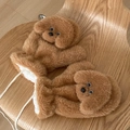 Warm plush brown teddy dog mittens with windproof double layer and hanging neck rope - Hanging Neck Mittens / Brown