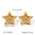 Detailed view of gold star earrings with sparkling rhinestones and exact size dimensions - Star Zirconia Style (HC-E10955) / 18K Gold