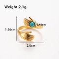 Gold stainless steel crown open ring featuring an inlaid round turquoise gemstone - TR178-Hugging Hands